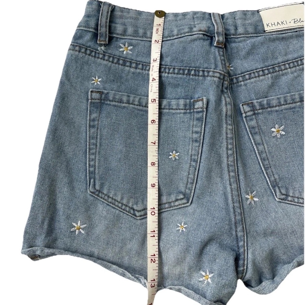 Khaki + Blue Daisy Cut Off Denim Shorts Women’s Juniors 3/26 Y2K Festival Jeans - Picture 10 of 10